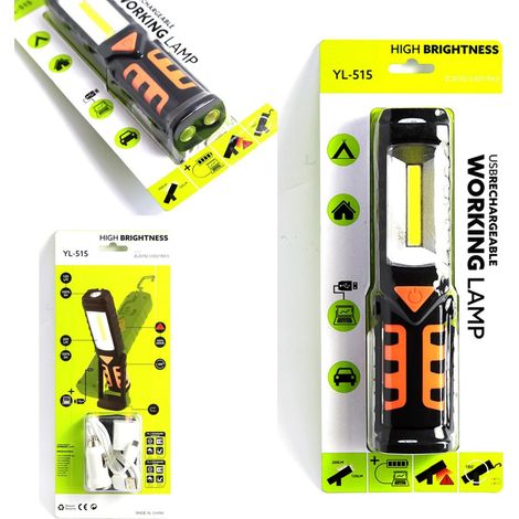 Trade Shop - Tragbare, wiederaufladbare LED-Streifen-COB-Lampen-Taschenlampe – verstellbarer Sockel und Haken - (1/4)