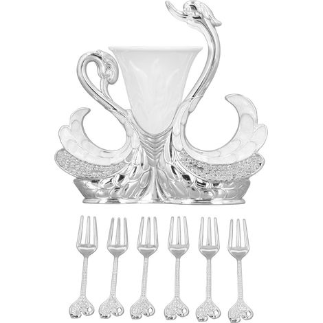 Elegantes, multifunktionales Besteckset mit Schwanenfuß und 6 Gabeln für Obstsalate, Kaffee und Desserts, silberweiß