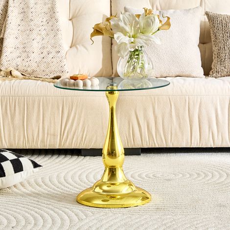 Table d'appoint ronde en verre, table basse moderne et élégante avec plateau en verre trempé et base stable, table d'appoint compacte pour salon et chambre (table seule) (1/5)