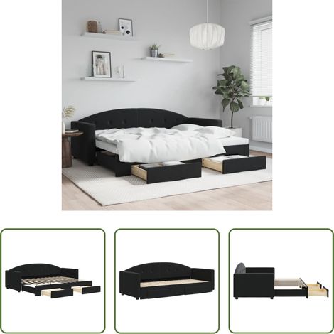 vidaXL Schubladenbett - Tagesbett Ausziehbar mit Schubladen Schwarz 80x200 cm Samt (1/5)