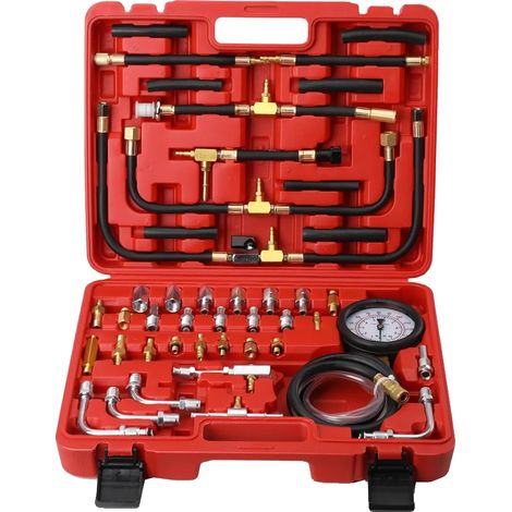 Kit para sistema de combustible, presión máxima de 140 PSI, manómetro doble de 90 mm, manguera de 1,8 m, juego de 30 accesorios, estuche de almacenamiento incluido. (1/5)