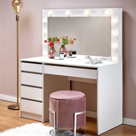 Coiffeuse design blanc à led + miroir Bromo (1/5)