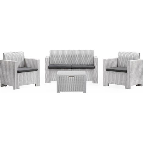 Set salotto da esterno Gazania, Salottino outdoor, Set da balcone o giardino, Composizione soggiorno per esterni, Made in Italy, Bianco (1/5)