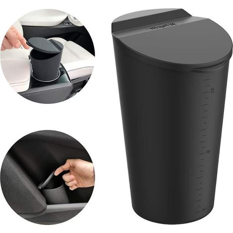 Kleiner Auto-Mülleimer mit Deckel und Türablage, ideal für Auto, Zuhause und Büro – Schwarz (1/5)