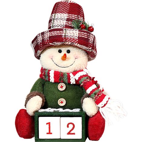 Weihnachtspuppe, sitzender Schneemann, alter Retro-Schneemann mit Schachbrettmuster, Weihnachtsdekoration, Schaufenster (B) (1/2)