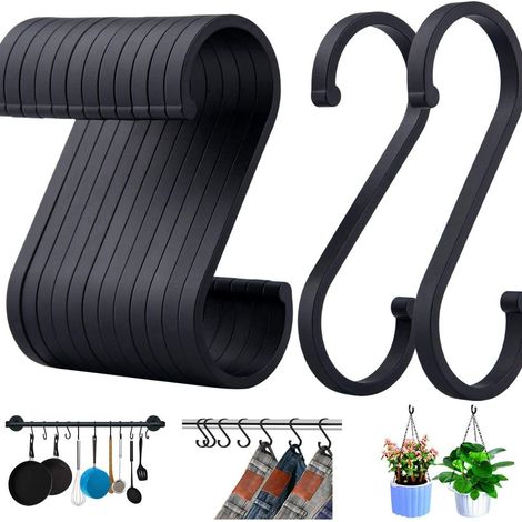 S-Haken, schwarz, 100er-Packung. Geeignet für Kleiderbügel und den Küchengebrauch. Hohe Tragkraft, glatte Kanten, werkzeuglose Montage, platzsparendes Design. (1/5)