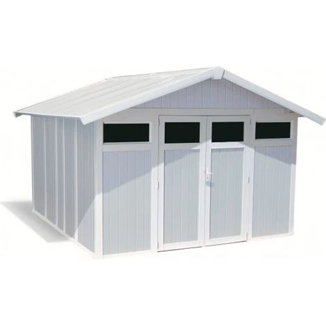 casetta da giardino in pvc grosfillex "utility 11" grigio-azzurro e bianco - cod. 22811137