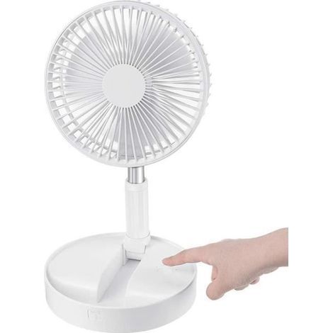 Kabelloser, einziehbarer Ventilator (35/101 cm), faltbar, 4 Geschwindigkeitsstufen, USB-Ladefunktion, leise, weiß