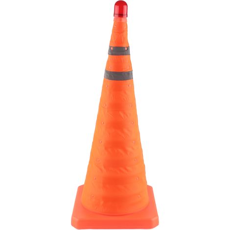 Cône de signalisation rétroréfléchissant télescopique 70x29x29cm, balise de sécurité relevable avec voyant lumineux style warning, livré sans piles. (1/5)