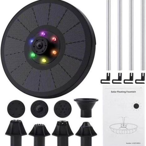 Fontaine solaire 17 pièces - 8 accessoires - Avec LED - Flottante - Écologique - Fontaine à eau - Décoration aquatique - Petite fontaine - Ø 16 cm - Pompe à eau solaire extérieure - Pour jardin / bass (1/5)