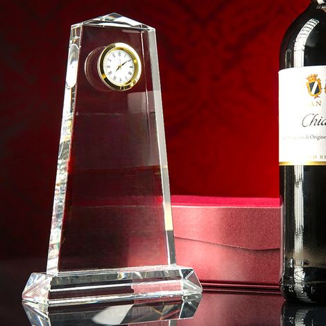 Estatuilla de cristal grande de 22 cm con reloj, premio para grabar o imprimir, con estuche decorativo. (1/5)