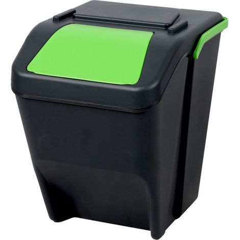 Poubelle de tri Couvercle et Poignée Verts 25L - Empilable et emboitable - Livraison gratuite
