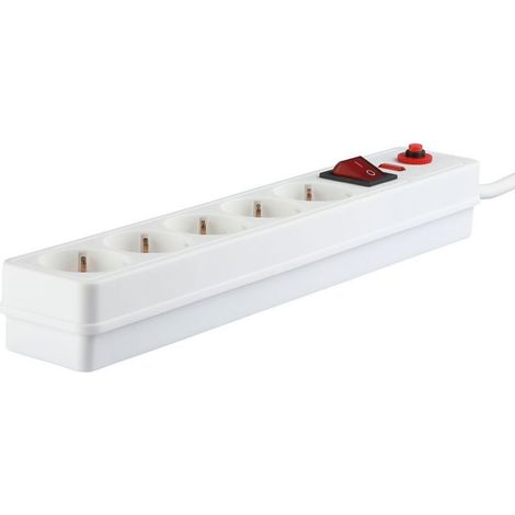 Multiprise V-TAC avec câble de 1,4 m, 5 prises 16 A, interrupteur lumineux et protection contre les surcharges, couleur blanche (1/5)
