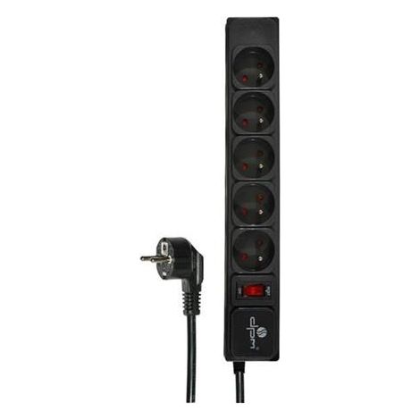 Regleta protectora con interruptor, 5 enchufes, negra, 3 m
