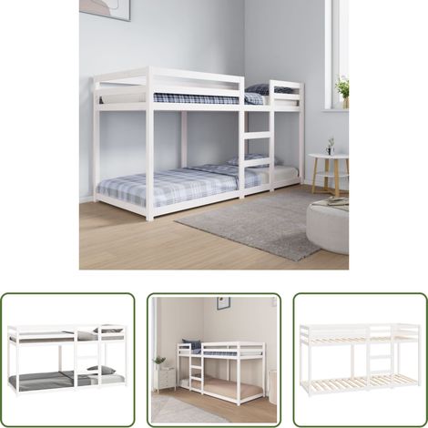 Hochbett Kiefer - Etagenbett Weiß 80x200 cm Massivholz Kiefer (1/5)