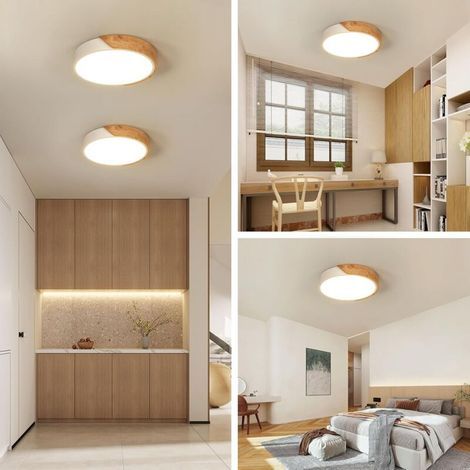 24W Dimmable LED Ceiling Light Ø 30cm, Wooden Bedroom Chandelier with Remote Control, Modern Ceiling Light for Living Room, Kitchen, Hallway, Balcony, Office, 3000K-6000K (1/3)
