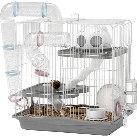 PawHut 3-Tier Hamster Cage, Gerbil Cage for Dwarf Hamsters, 45 x 30 x 45 cm