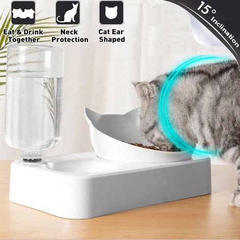 Gamelle surélevée 2 en 1 pour chat avec distributeur automatique et alimentation réglable (1/4)