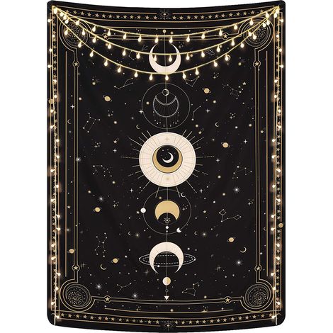 Tapisserie murale Phases de la Lune, Constellations Mystérieuses, Ciel Étoilé, Cartes de Tarot, Décoration Murale Esthétique Rétro Astrologie pour Chambre ou Salon, Noir, 200 x 150 cm (1/5)