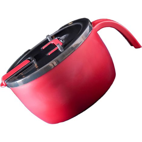 Große Edelstahl-Instantnudelschüssel mit Deckel, rot, ideal für Studenten. (1/5)