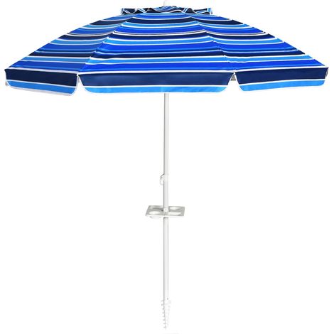 Ombrellone 2,2m da spiaggia con protezione solare UPF50+ inclinato, Ombrellone portatile da esterno Blu (1/3)
