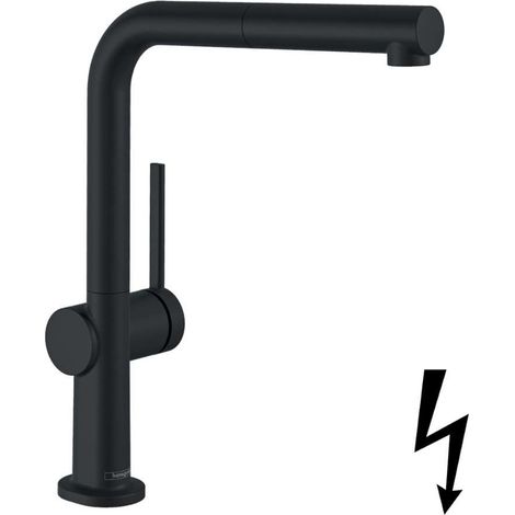 Hansgrohe HG Talis M54 Mitigeur de cuisine 270, Basse pression/chauffe-eau ouverts, Bec extractible, 1jet noir mat, 72860670 (1/2)