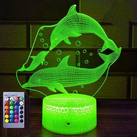 Lampe de table/bureau 3D Dauphin - Illusion d'optique - 16 couleurs changeantes - LED - Décoration pour Noël, la maison, un anniversaire ou toute autre occasion spéciale enfants (1/5)