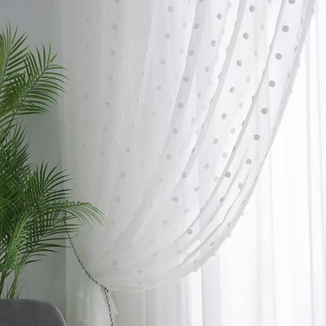 Vorhänge für ein Mädchenzimmer, Doppelvorhänge für ein Kinderzimmer, transparente Vorhänge mit Quasten, weiße Vorhänge für das Wohnzimmer, Verdunkelungsvorhänge mit Ösen, 140 cm x 175 cm