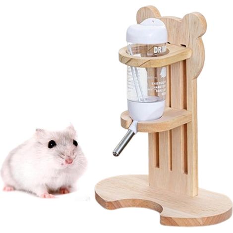 Bouteille À Eau Pour Rongeurs - 125 Ml - Support En Bois Réglable En Hauteur - Convient À Hamsters Souris Gerbilles Rates Cobayes Et Chinchillas - 1 Pièce (1/5)