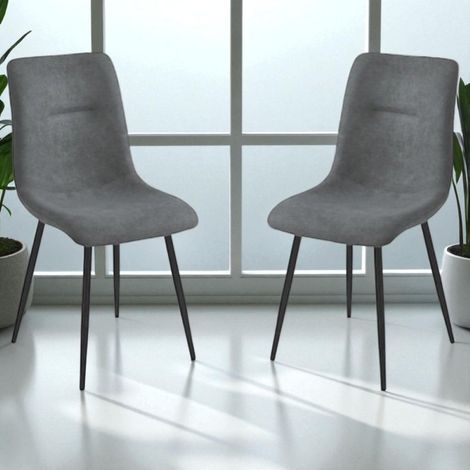 Sedia da pranzo in tessuto Grigio Scuro gambe metallo Nero - MANDY 2 sedie (1/5)