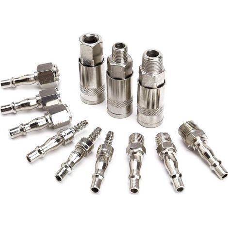 Lot de 12 raccords de tuyau d'air pour compresseur de tuyau d'air, coupleur et bouchons à dégagement rapide, connecteur de tuyau à air résistant à la rouille et à la résistance (1/5)