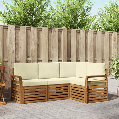 vidaXL Set divani 4 pcs Naturale e Crema Legno di Acacia Massello
