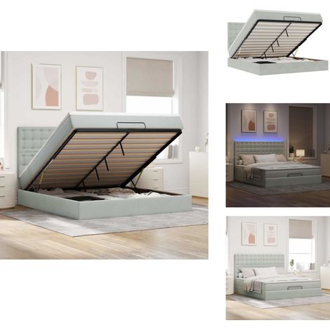 Cadre de lit ottoman et matelas gris clair 180x200cm velours - Lit Ottoman - Lits Ottomans - Cadre De Lit - Cadre De Lit Avec Rangement (1/5)