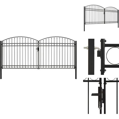Gartentore - Living Zauntor Doppelflügel Gewölbte Spitze Stahl 400 x 200 cm Schwarz (1/5)