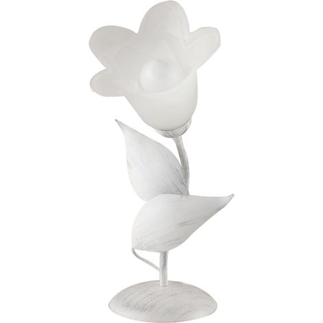 Lumetto in ferro Bianco Argento una luce vetro Alabastro Bianco 19x h36 cm (1/3)