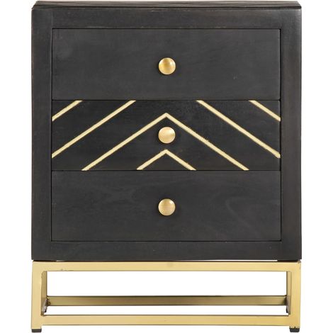 Maison Exclusive - Comodino Nero e Oro 40x30x50 cm in Legno Massello di Mango