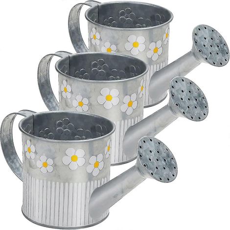 Arrosoir décoratif en métal argenté Xceedez (lot de 3) - Arrosoir vintage en métal galvanisé de 550 ml avec poignée et bec verseur - Pour plantes d'intérieur et d'extérieur (1/3)