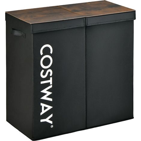 Cesto portabiancheria a 2 scomparti 62 x 31 x 60 cm pratico e resistente stile moderno realizzato in MDF e tessuto non tessuto nero 200020378