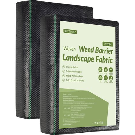 Velway Toile de Paillage 1x25m - Géotextile Anti-Mauvaises Herbes 100g/m2 - Perméable Résistant UV - Jardin - Noir (1/5)