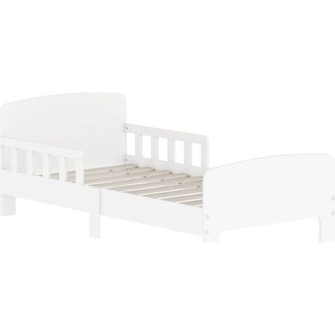 Lit enfant 70x140 cm, avec barrière de sécurité et sommier à lattes, pour garçons et filles de 3 à 8 ans, blanc (1/5)