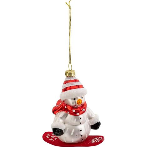 Sujet de Noël Bonhomme de Neige "Snowboard" 9cm Rouge