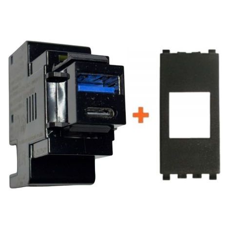 Perry presa USB A + C 3A compatibile Vimar Eikon nera - 1MCUSB002A - VE