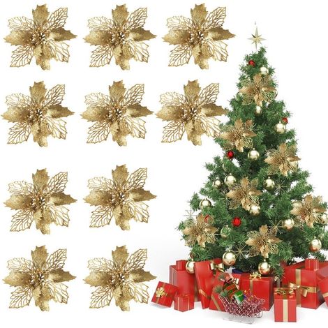 10 wiederverwendbare, glitzernde künstliche Weihnachtssternblüten zur Weihnachtsdekoration (1/5)