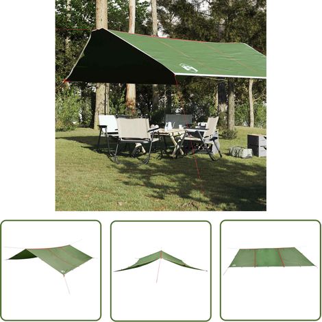 The Living Store Tarp Grün 420x440 cm Wasserdicht - Zelttarp - Campingzelt - Regenschutz - Wasserdichte Plane - Outdoor Ausrüstung (1/5)