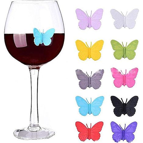 Lot de 10 marqueurs pour verres à vin en silicone, breloques adhésives pour boissons avec ventouse (1/5)