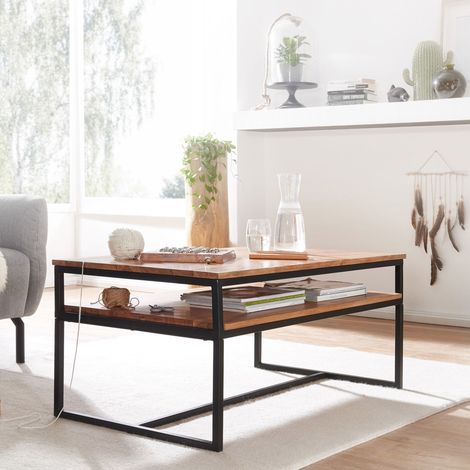 Table basse 2 niveaux 100x60x45 cm en acacia massif - ELIUR