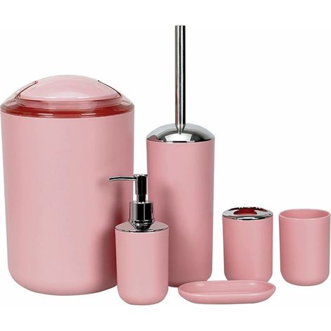 6-teiliges Badezimmer-Accessoire-Set  Calvo Badezimmer-Set, mattschwarz, 6-teilig, aus rosafarbenem Kunststoff