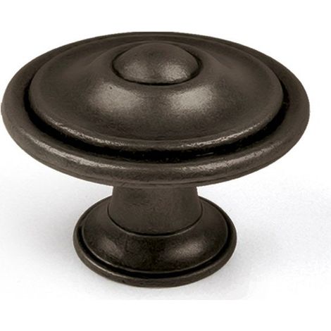 Bouton de meuble rond noir en zamak – Fixation à vis – Diamètre 35 mm – Hauteur 26 mm – Finition peinte – REI
