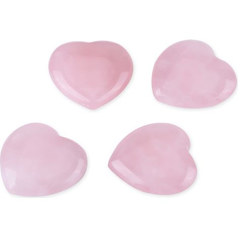 4 pezzi di quarzo rosa intagliato a forma di cuore, pietra curativa rosa in cristallo semiprezioso, decorazione.