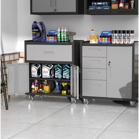 Stabiler Metall-Werkzeugschrank mit Rollen – 75 × 42 × 88 cm, Schwarz/Grau, für Garage, Büro & Haushalt (1/5)